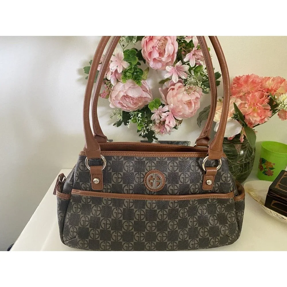 Giani Bernini Women’s Handbag Signature Satchel Jacquard Fabric Trim Vintage EUC